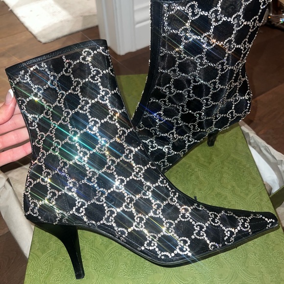 Gucci Women’s GG Crystal Mesh Bootie (Black) - Picture 2 of 8